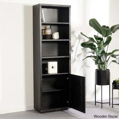 Fox Exotic Black Finish Bookshelf With Metal Base - Wooden Bazar