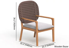 Gabriel 6 Seater Teak Wood Outdoor Dining Set With Glass Top Table With Natural Rattan Armchairs