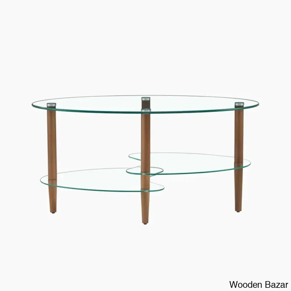 Gailannie Glass Oval Coffee And Center Table 3-Layer Cocktail Center For Living Room