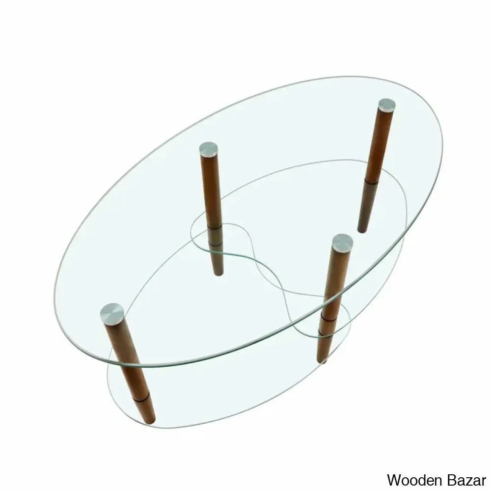 Gailannie Glass Oval Coffee And Center Table 3-Layer Cocktail Center For Living Room