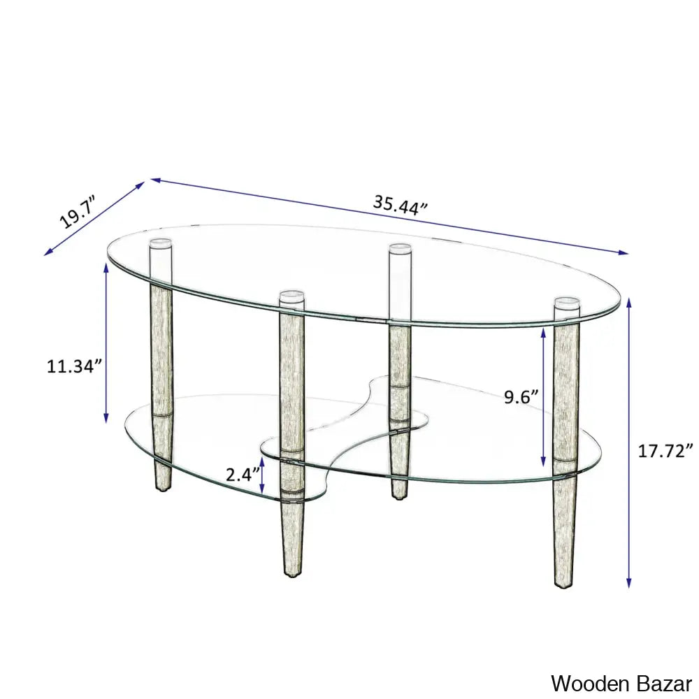 Gailannie Glass Oval Coffee And Center Table 3-Layer Cocktail Center For Living Room