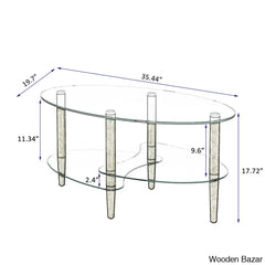 Gailannie Glass Oval Coffee And Center Table 3-Layer Cocktail Center For Living Room