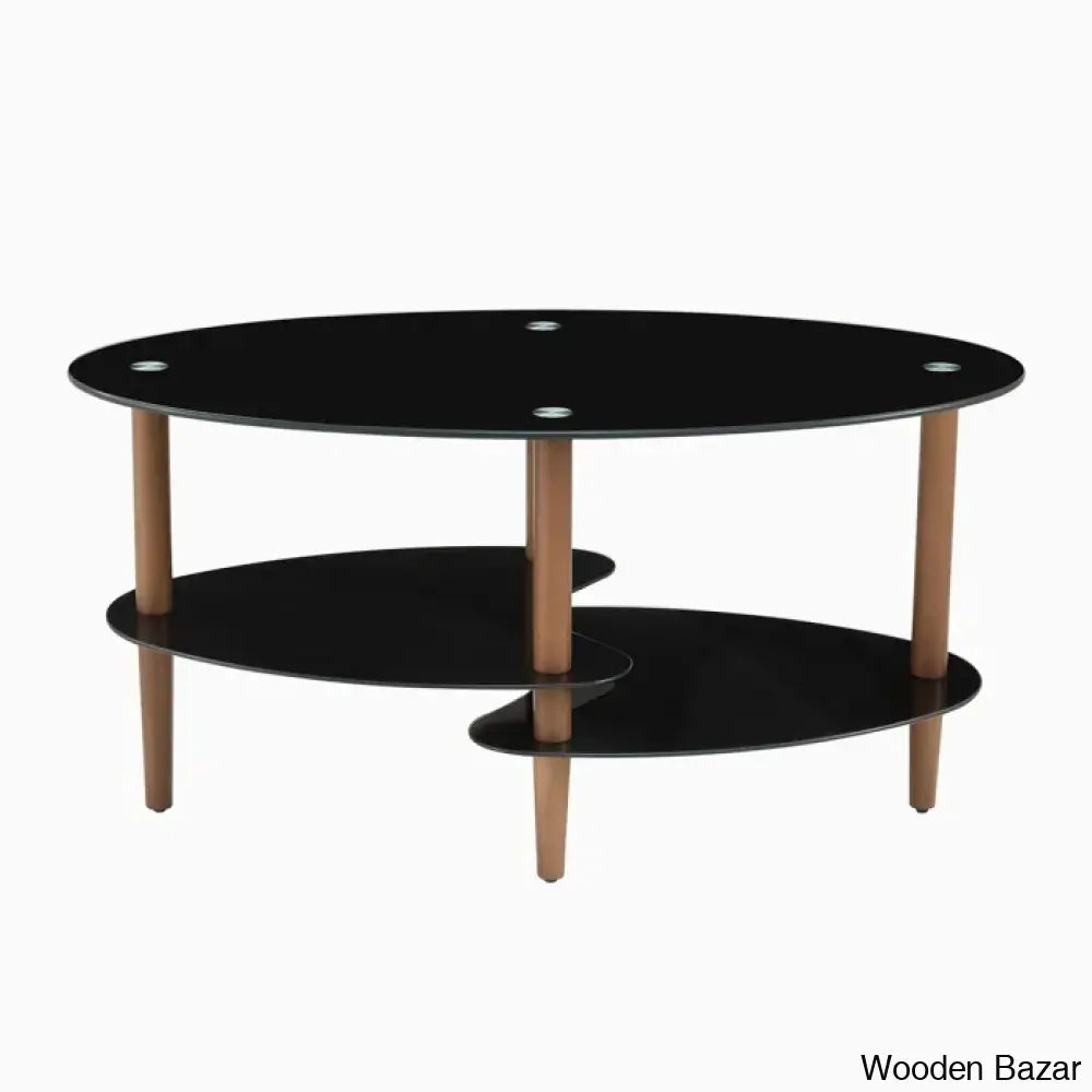 Gailannie Glass Oval Coffee And Center Table 3-Layer Cocktail Center For Living Room