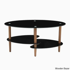 Gailannie Glass Oval Coffee And Center Table 3-Layer Cocktail Center For Living Room