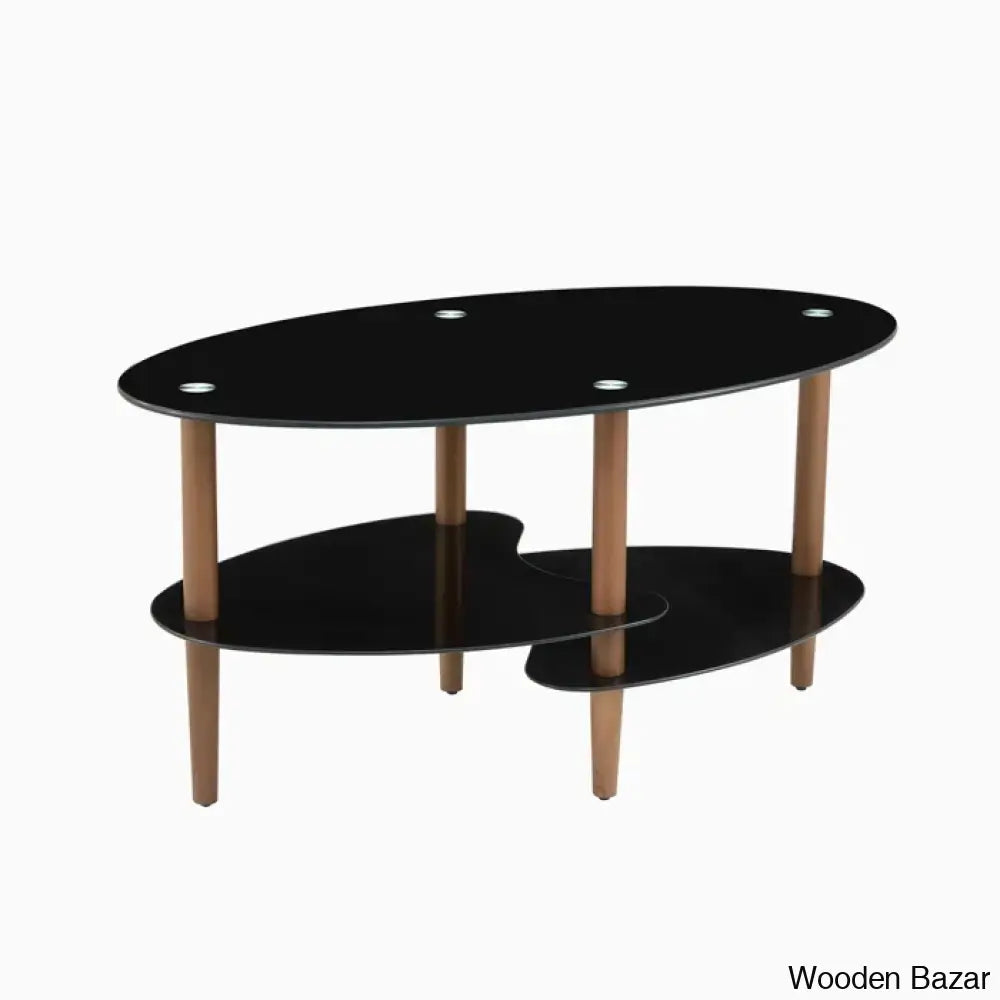 Gailannie Glass Oval Coffee And Center Table 3-Layer Cocktail Center For Living Room