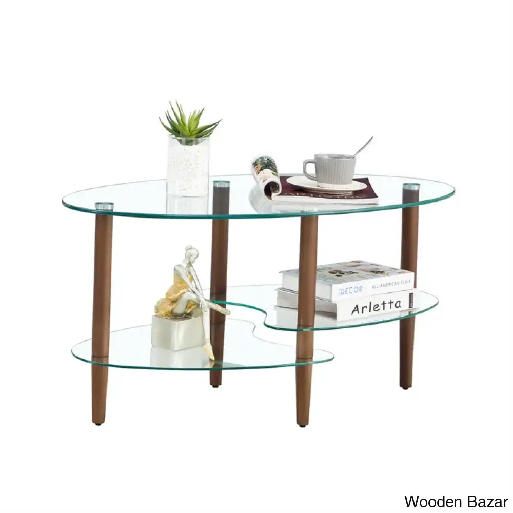 Gailannie Glass Oval Coffee And Center Table 3-Layer Cocktail Center For Living Room