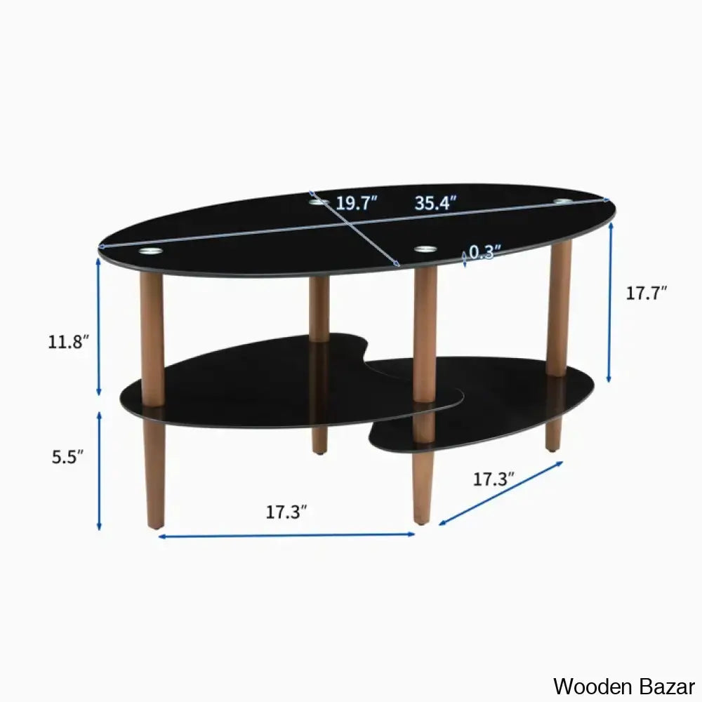 Gailannie Glass Oval Coffee And Center Table 3-Layer Cocktail Center For Living Room