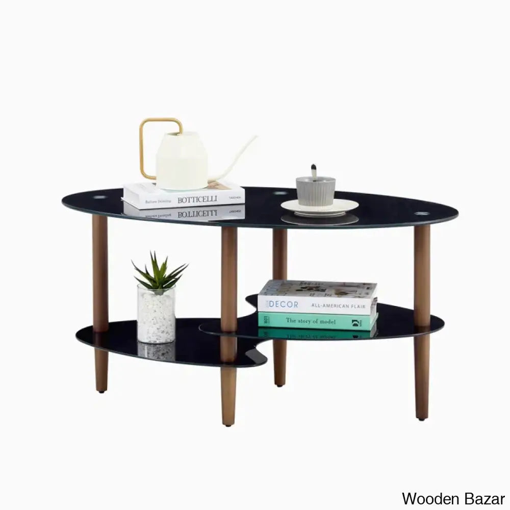 Gailannie Glass Oval Coffee And Center Table 3-Layer Cocktail Center For Living Room