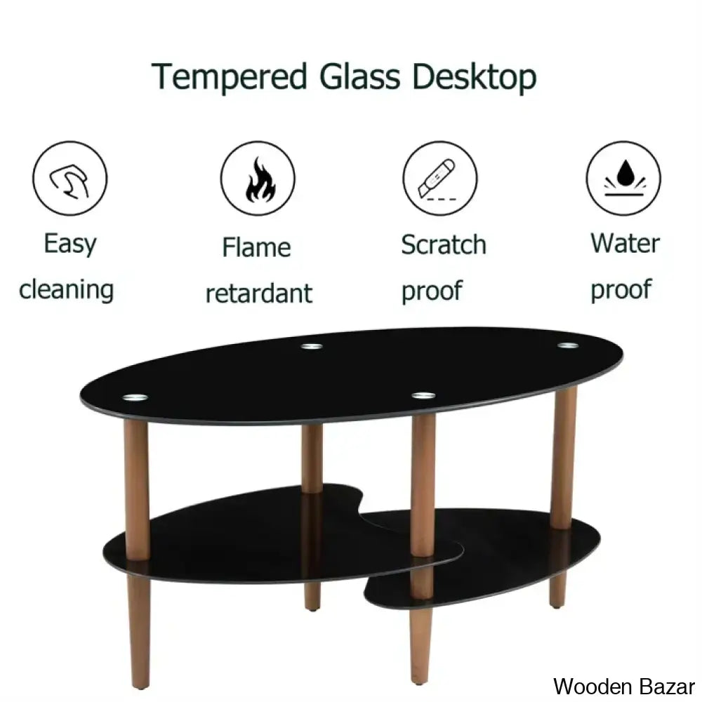 Gailannie Glass Oval Coffee And Center Table 3-Layer Cocktail Center For Living Room