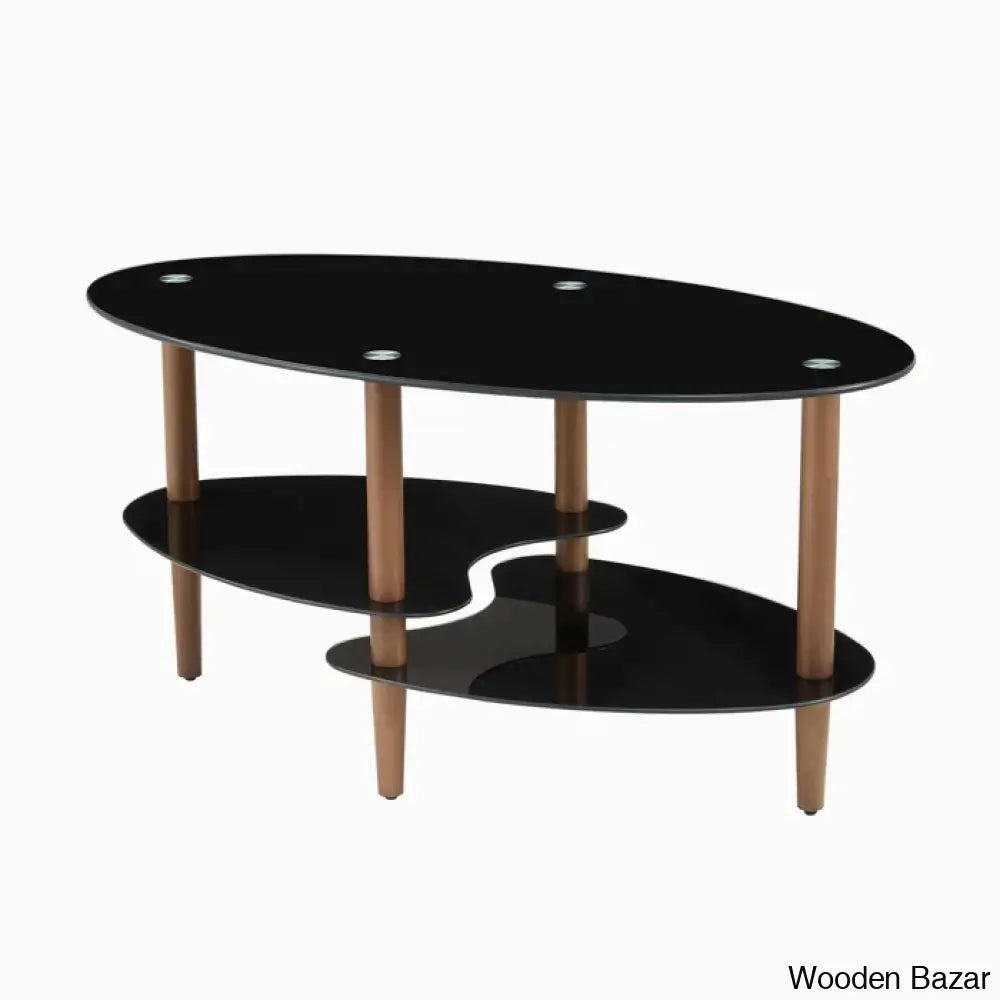 Gailannie Glass Oval Coffee And Center Table 3-Layer Cocktail Center For Living Room