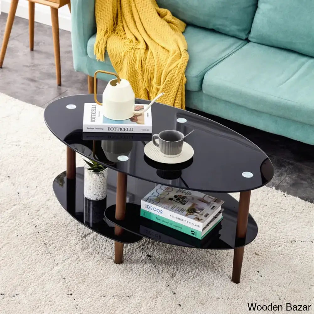 Gailannie Glass Oval Coffee And Center Table 3-Layer Cocktail Center For Living Room