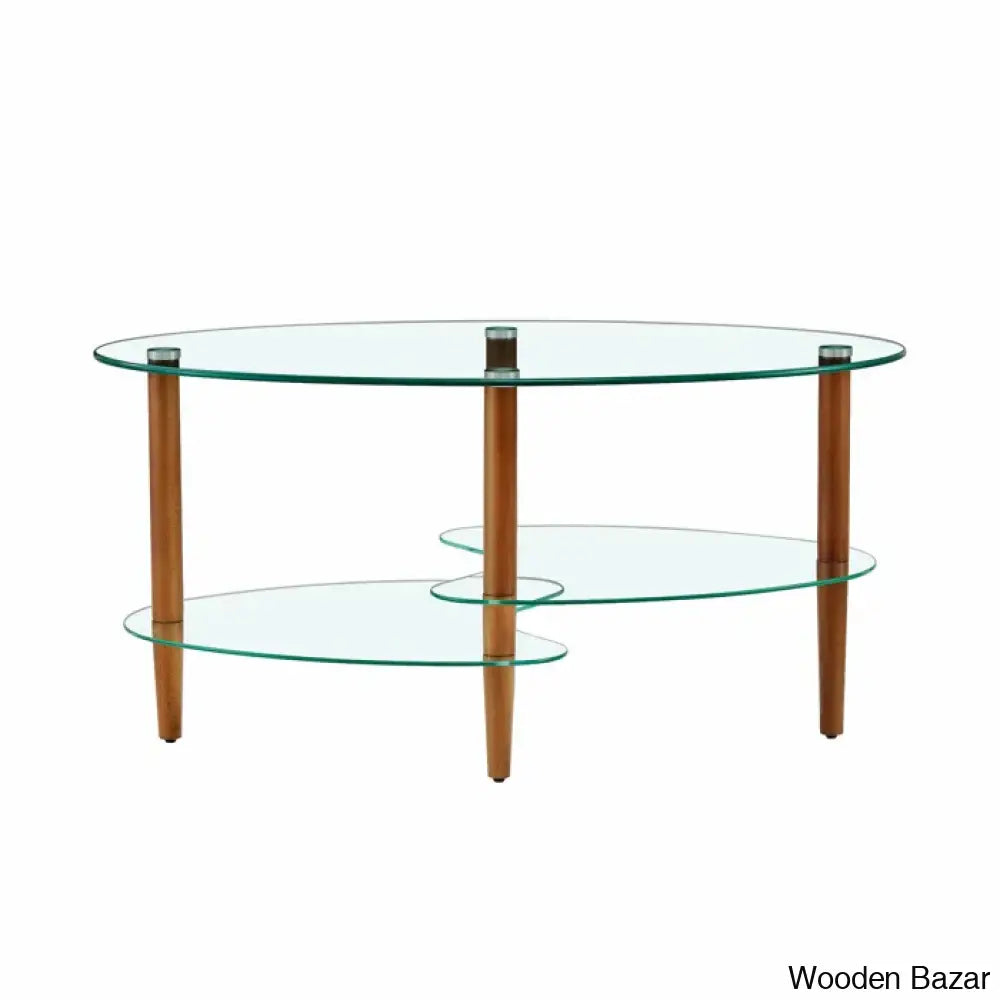 Gailannie Glass Oval Coffee And Center Table 3-Layer Cocktail Center For Living Room