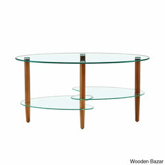 Gailannie Glass Oval Coffee And Center Table 3-Layer Cocktail Center For Living Room