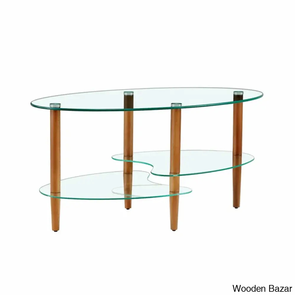 Gailannie Glass Oval Coffee And Center Table 3-Layer Cocktail Center For Living Room