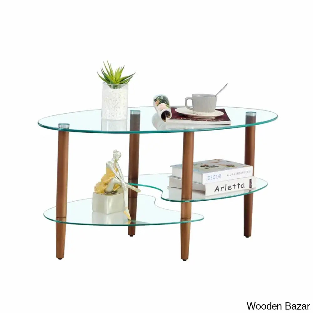 Gailannie Glass Oval Coffee And Center Table 3-Layer Cocktail Center For Living Room