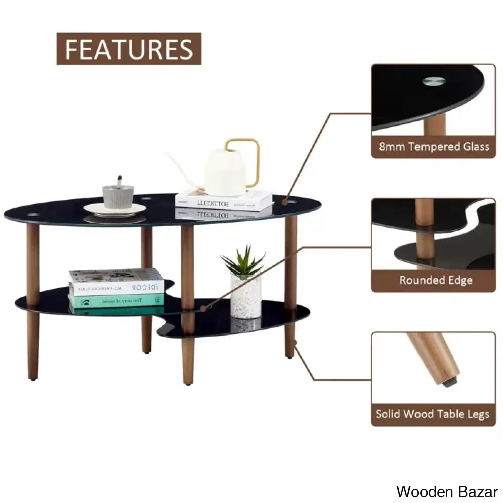 Gailannie Glass Oval Coffee And Center Table 3-Layer Cocktail Center For Living Room