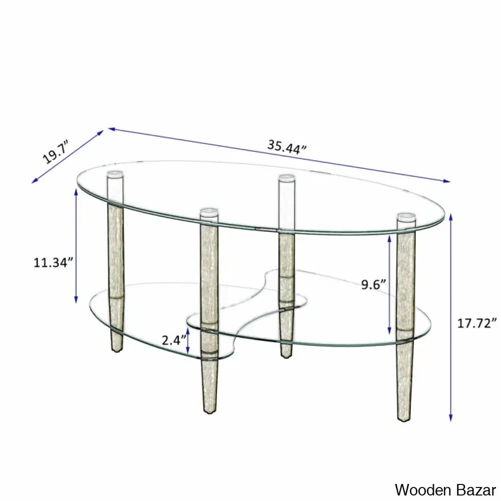 Gailannie Glass Oval Coffee And Center Table 3-Layer Cocktail Center For Living Room