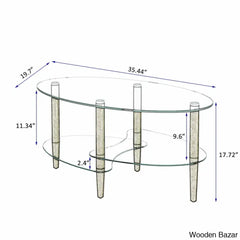 Gailannie Glass Oval Coffee And Center Table 3-Layer Cocktail Center For Living Room