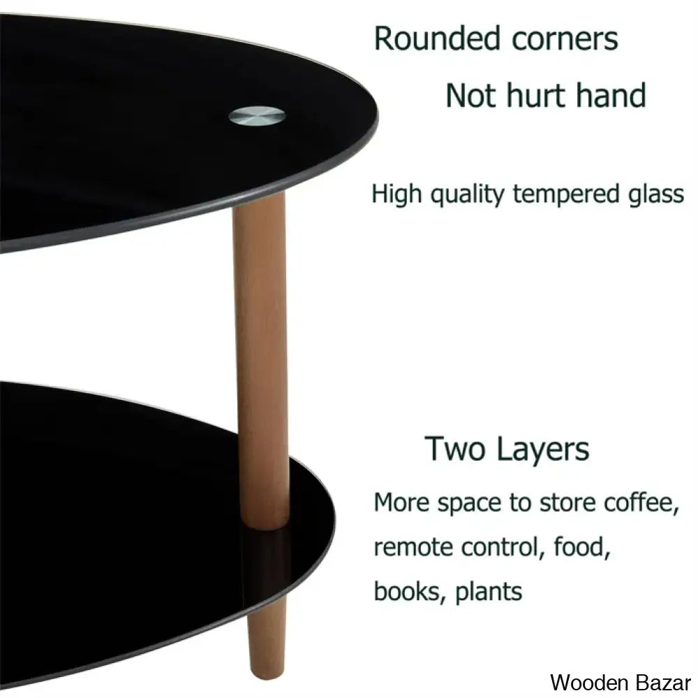 Gailannie Glass Oval Coffee And Center Table 3-Layer Cocktail Center For Living Room