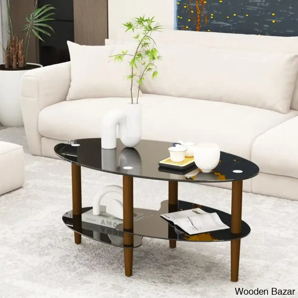 Gailannie Glass Oval Coffee And Center Table 3-Layer Cocktail Center For Living Room