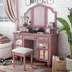 Galento Vanity Dressing Table With Mirror And Stool Rose Gold