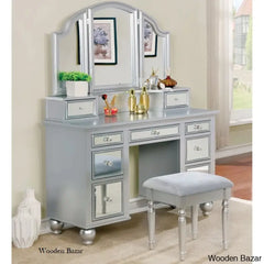 Galento Vanity Dressing Table With Mirror And Stool Silver