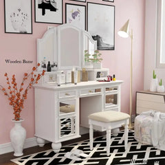 Galento Vanity Dressing Table With Mirror And Stool White