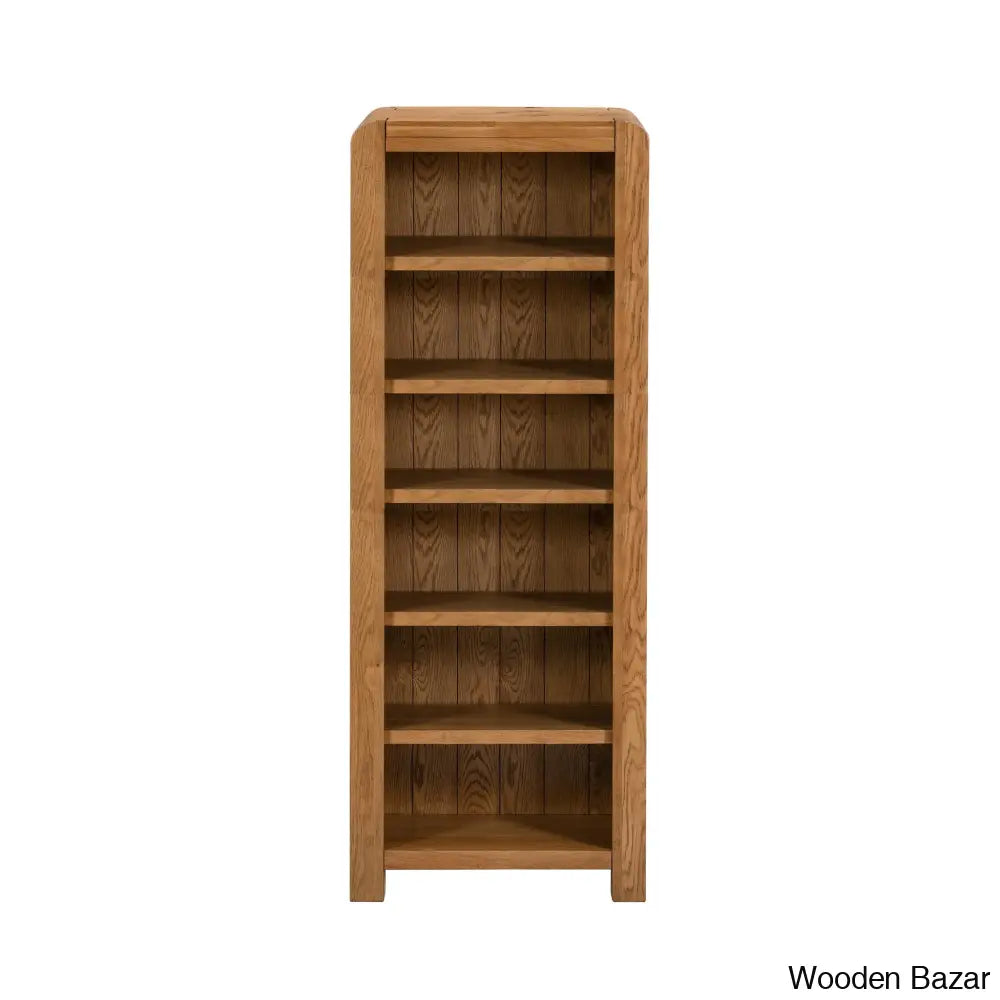 Gamel Solid Wood Modern Carved Edge Bookcase - Wooden Bazar