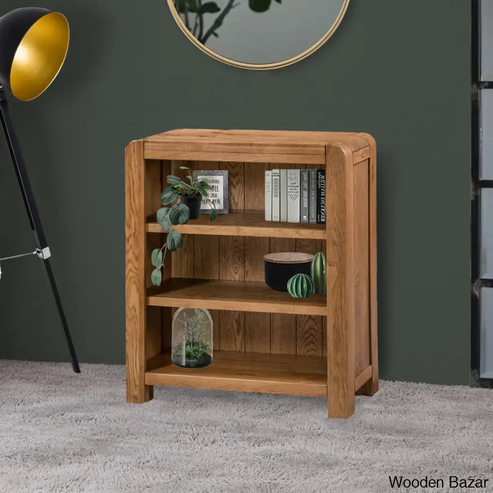 Gamel Solid Wood Modern Carved Edge Bookcase - Wooden Bazar Low