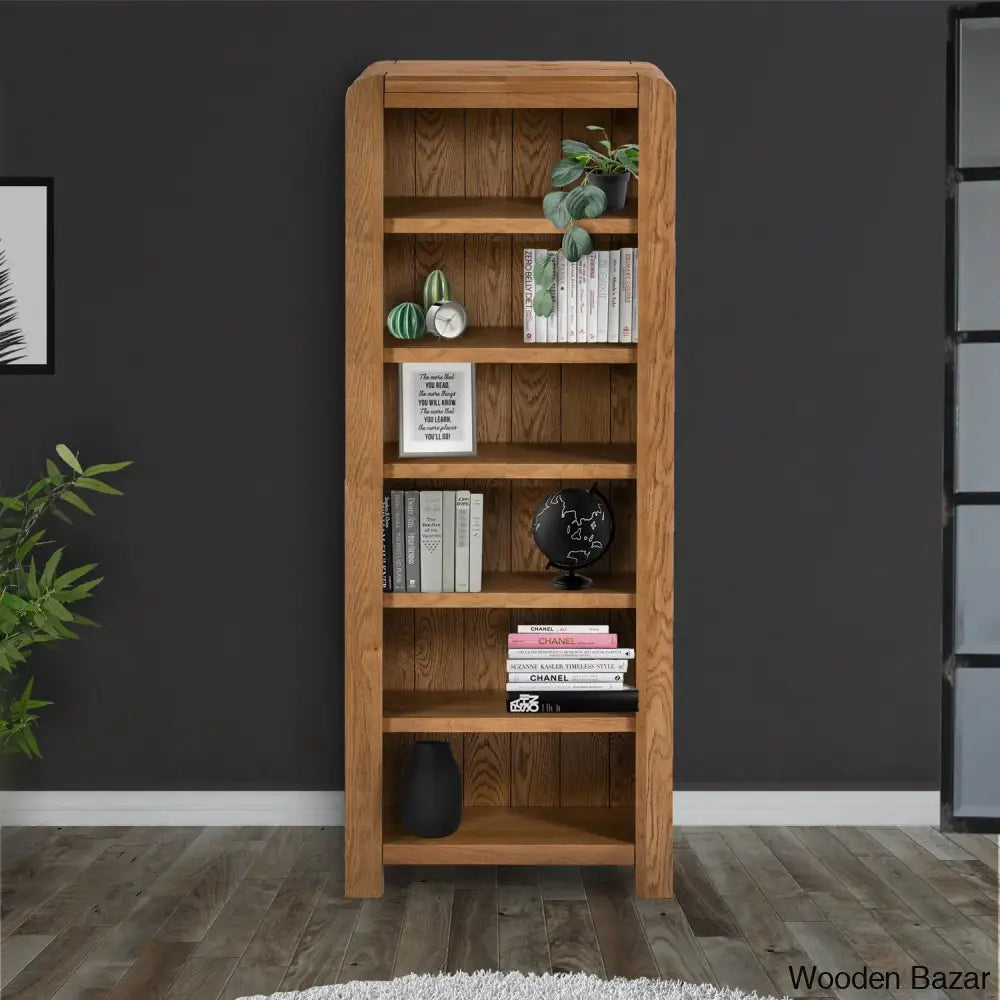 Gamel Solid Wood Modern Carved Edge Bookcase - Wooden Bazar Slim