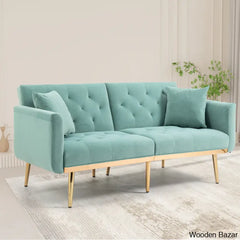 Garcia Light Teal Velvet Accent Sofa With Gold Legs - Wooden Bazar