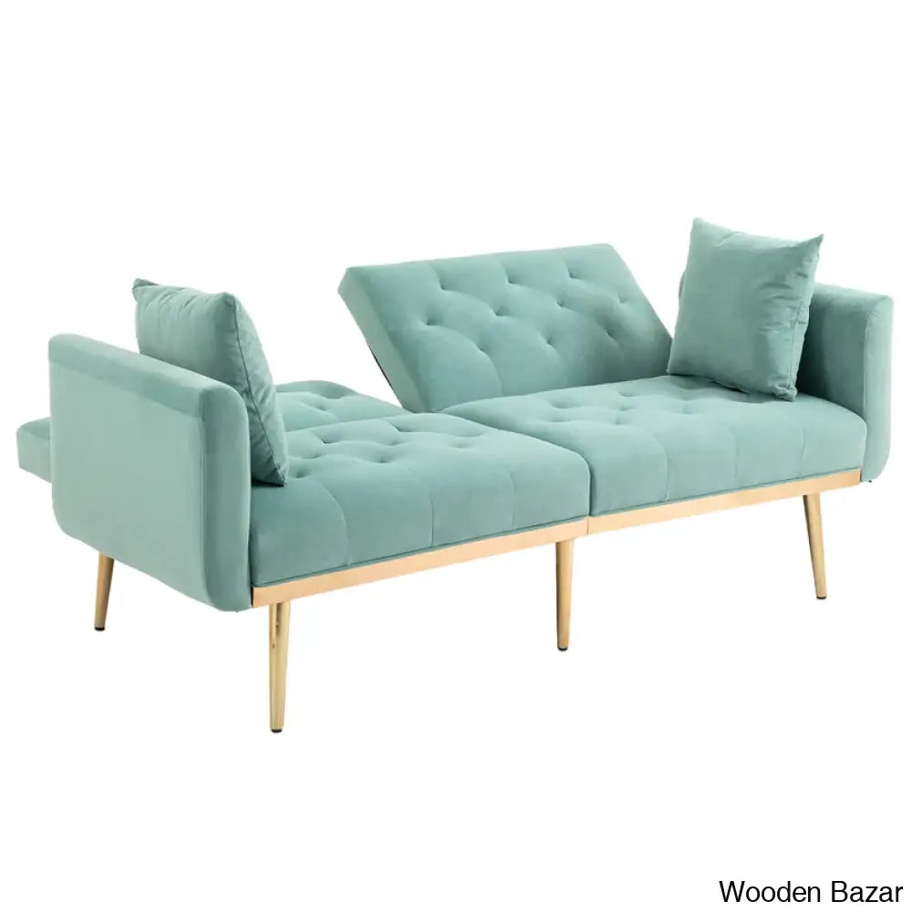 Garcia Light Teal Velvet Accent Sofa With Gold Legs - Wooden Bazar