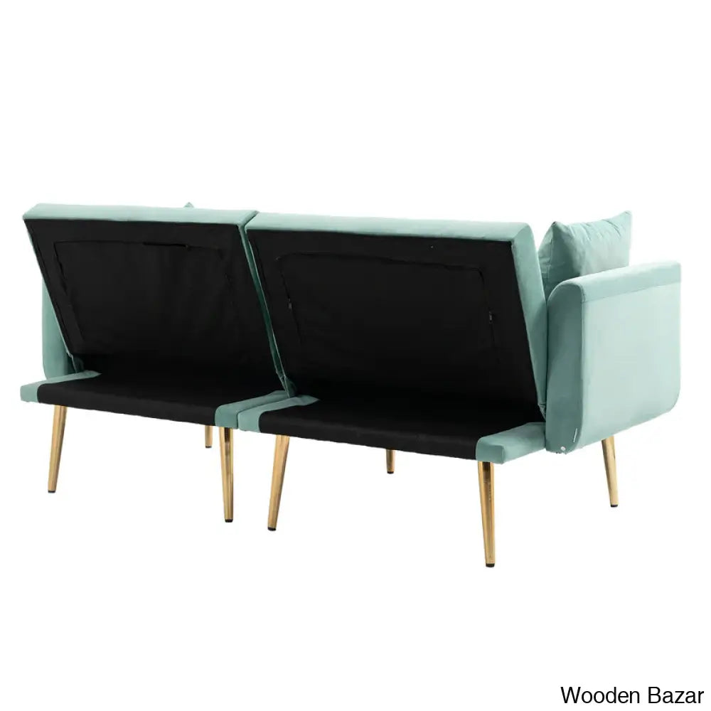 Garcia Light Teal Velvet Accent Sofa With Gold Legs - Wooden Bazar