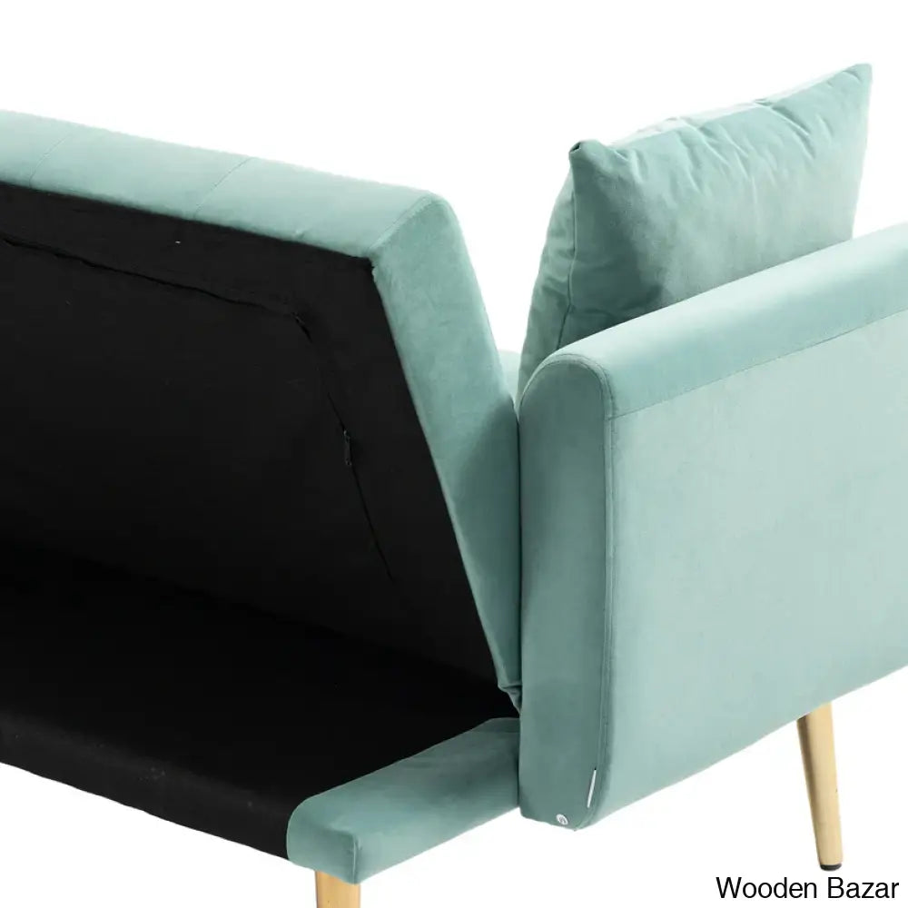 Garcia Light Teal Velvet Accent Sofa With Gold Legs - Wooden Bazar