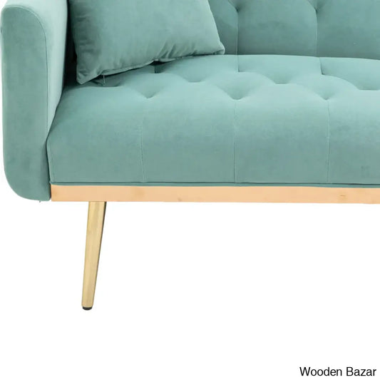 Garcia Light Teal Velvet Accent Sofa With Gold Legs - Wooden Bazar