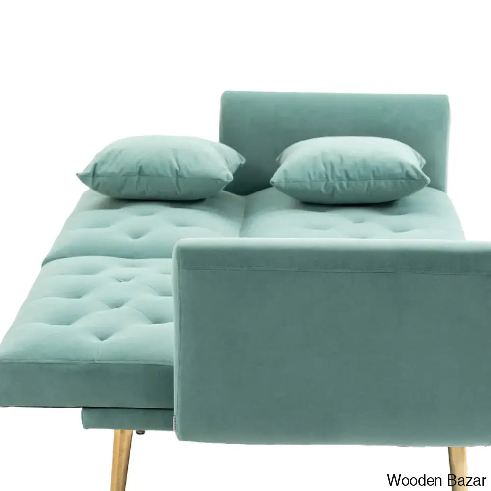 Garcia Light Teal Velvet Accent Sofa With Gold Legs - Wooden Bazar