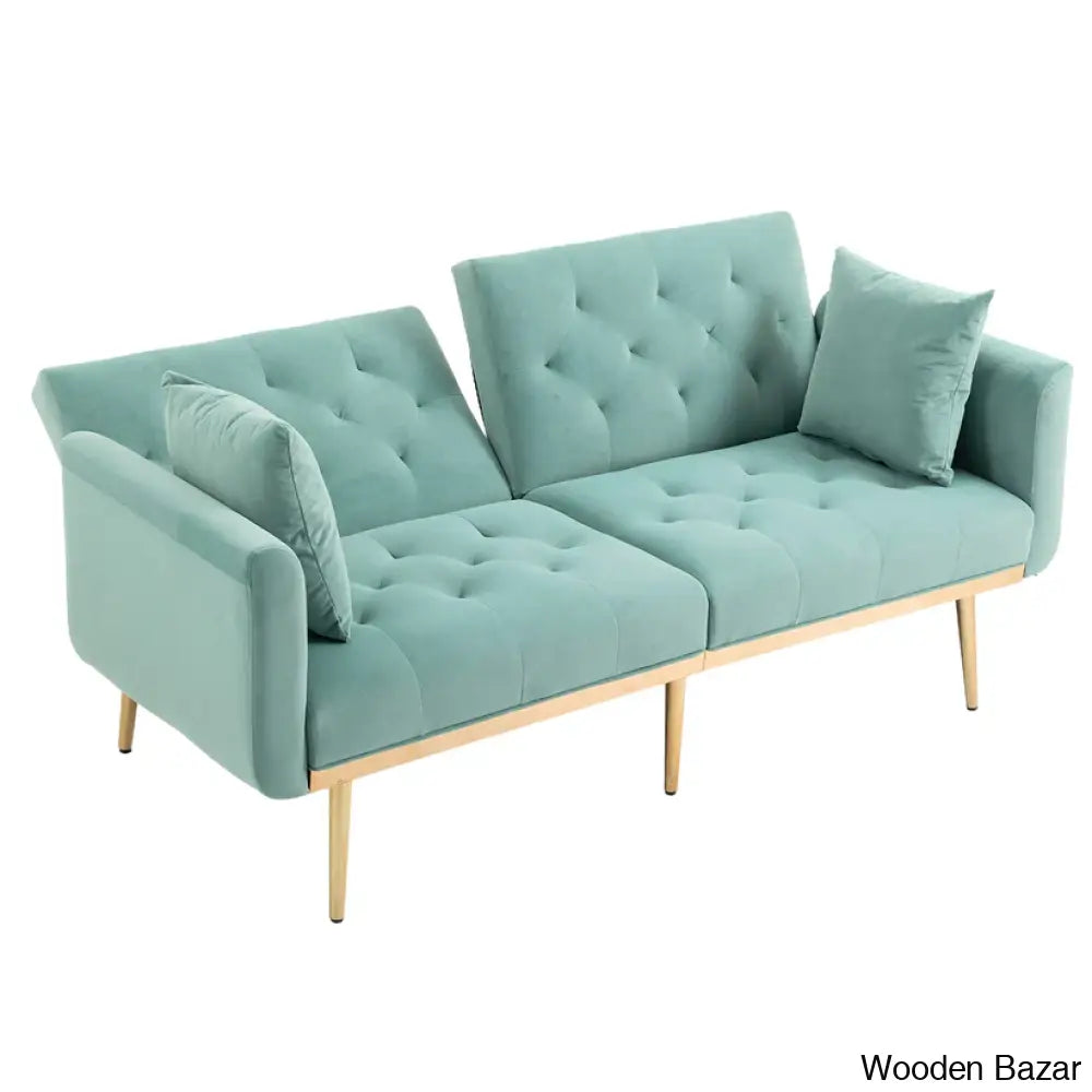 Garcia Light Teal Velvet Accent Sofa With Gold Legs - Wooden Bazar