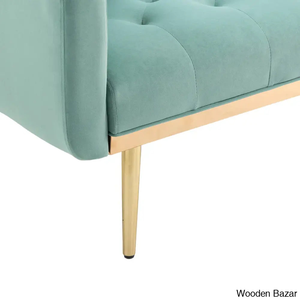 Garcia Light Teal Velvet Accent Sofa With Gold Legs - Wooden Bazar