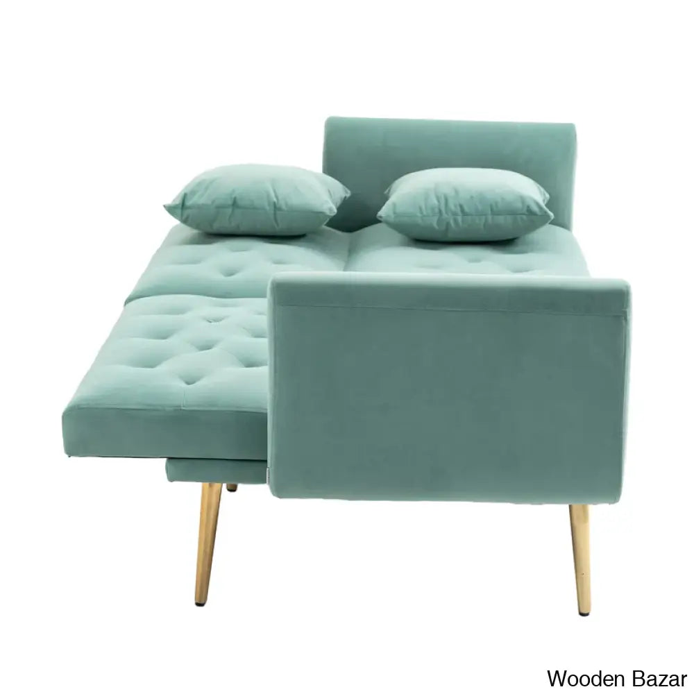 Garcia Light Teal Velvet Accent Sofa With Gold Legs - Wooden Bazar