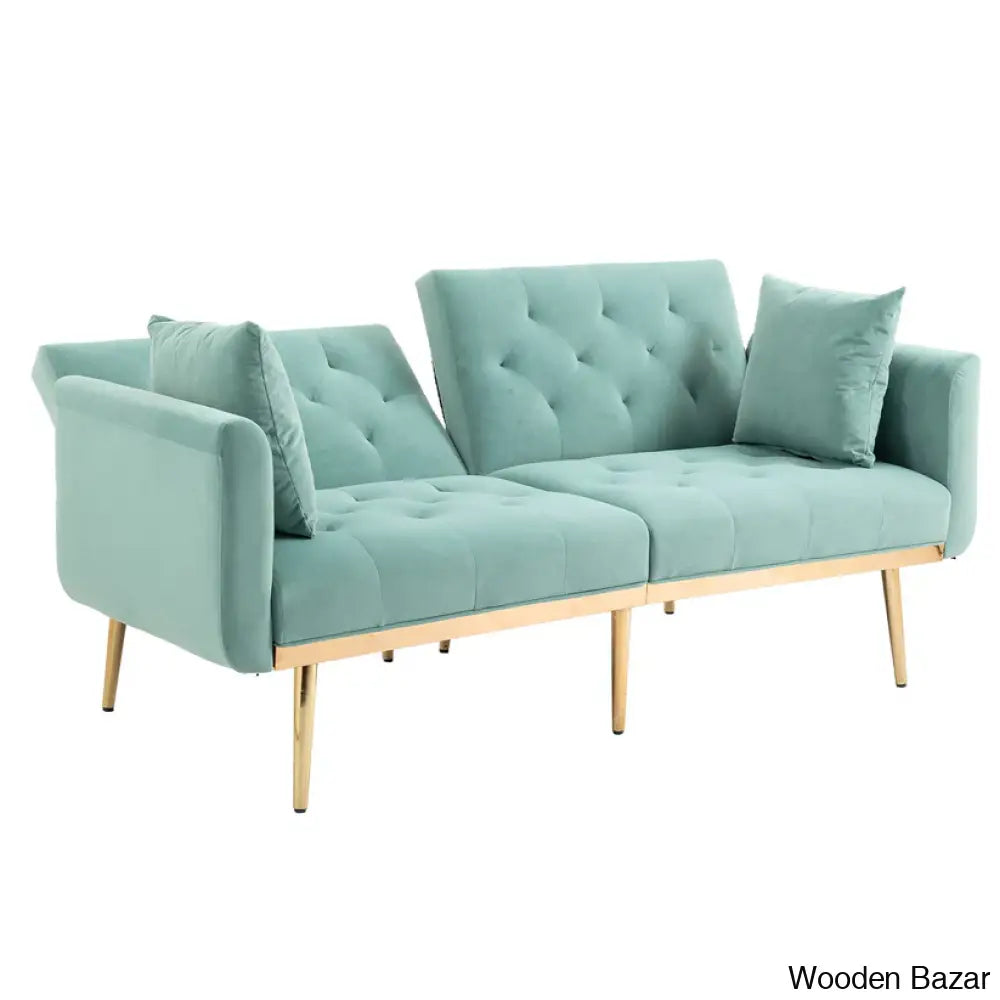 Garcia Light Teal Velvet Accent Sofa With Gold Legs - Wooden Bazar