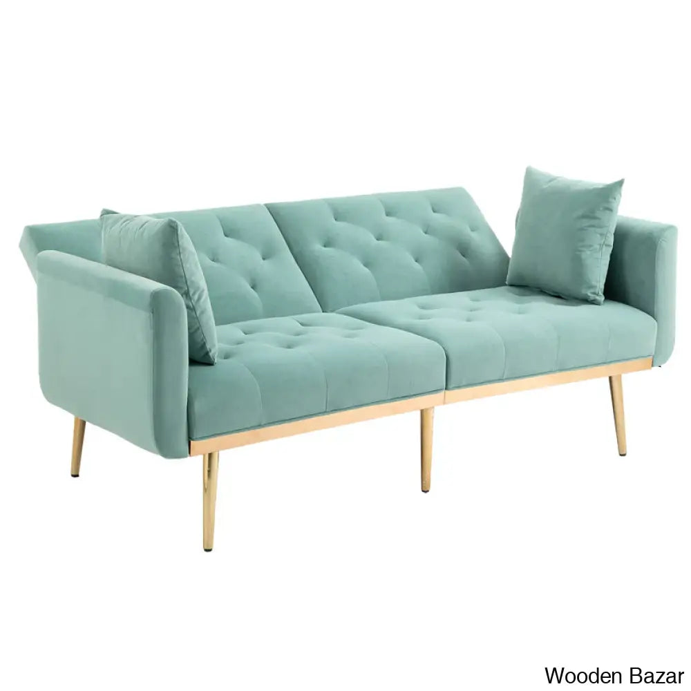 Garcia Light Teal Velvet Accent Sofa With Gold Legs - Wooden Bazar