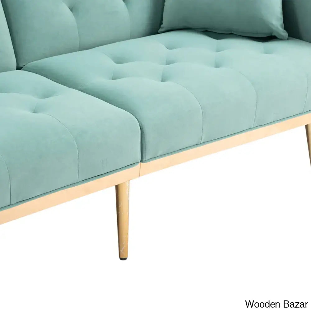 Garcia Light Teal Velvet Accent Sofa With Gold Legs - Wooden Bazar