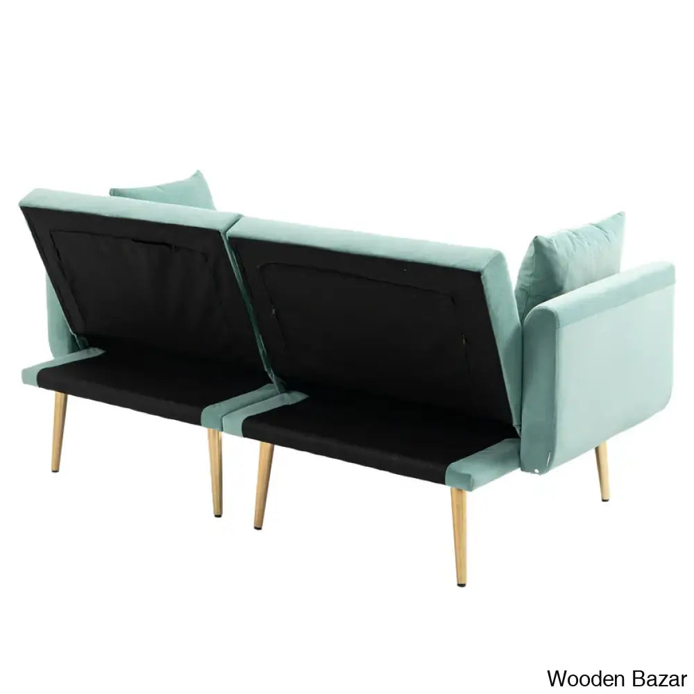 Garcia Light Teal Velvet Accent Sofa With Gold Legs - Wooden Bazar