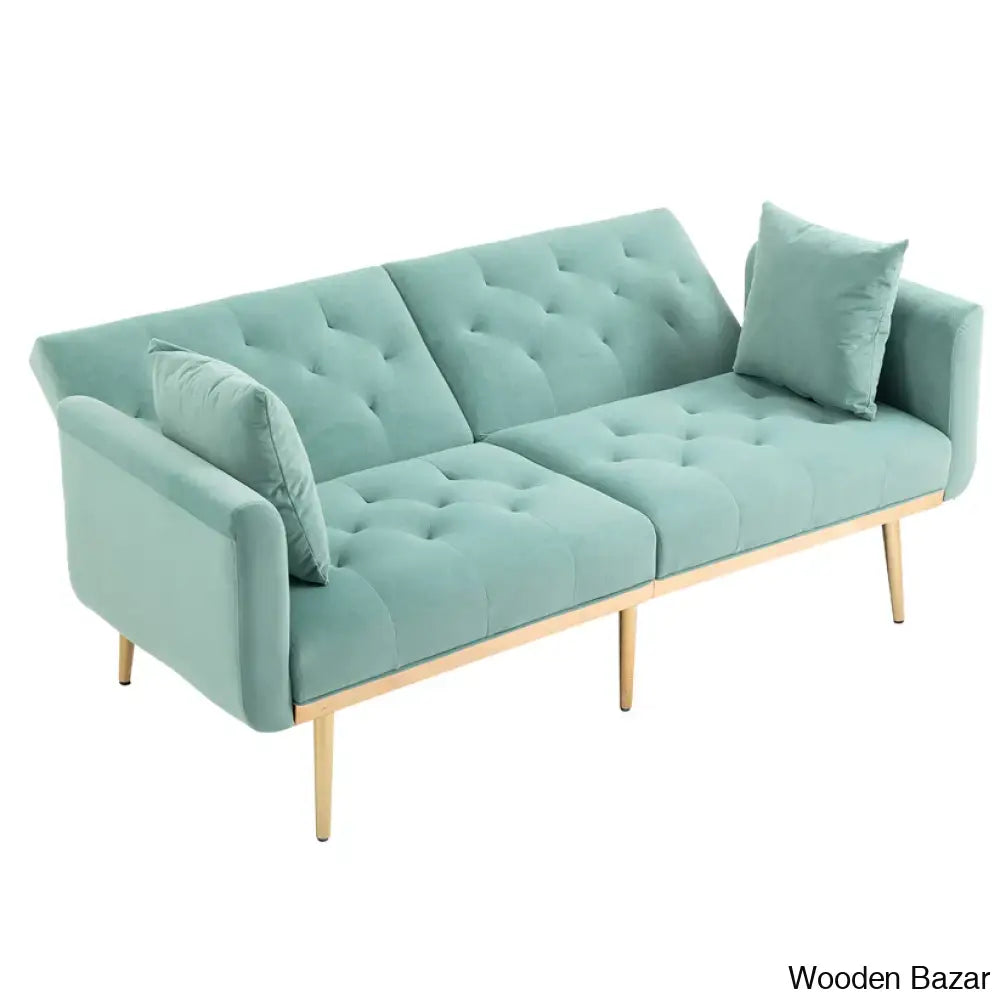 Garcia Light Teal Velvet Accent Sofa With Gold Legs - Wooden Bazar