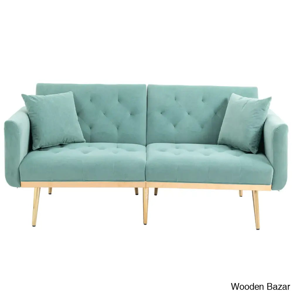 Garcia Light Teal Velvet Accent Sofa With Gold Legs - Wooden Bazar