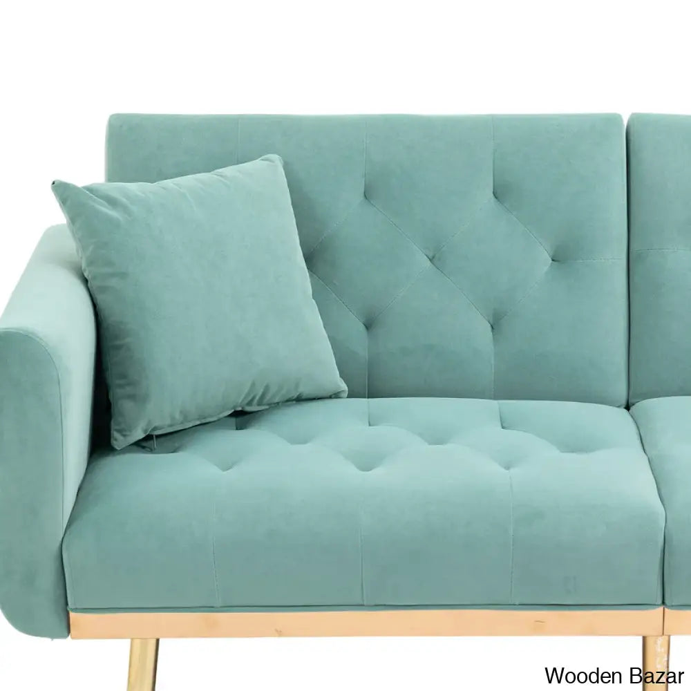 Garcia Light Teal Velvet Accent Sofa With Gold Legs - Wooden Bazar