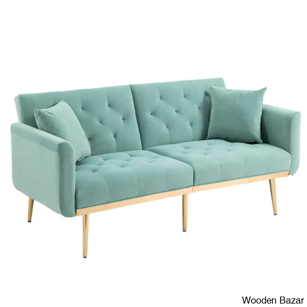 Garcia Light Teal Velvet Accent Sofa With Gold Legs - Wooden Bazar