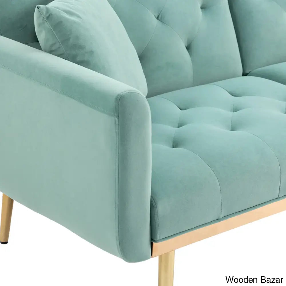 Garcia Light Teal Velvet Accent Sofa With Gold Legs - Wooden Bazar