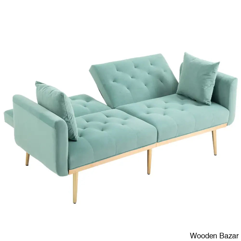 Garcia Light Teal Velvet Accent Sofa With Gold Legs - Wooden Bazar