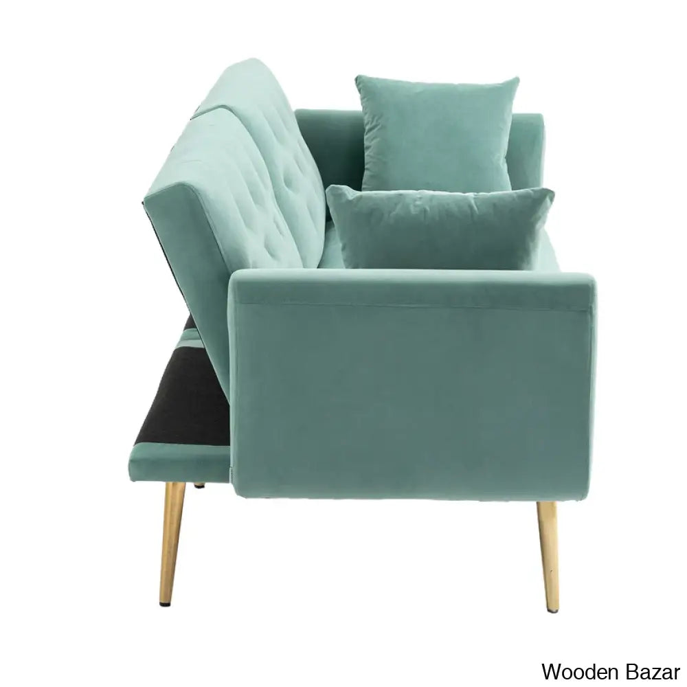 Garcia Light Teal Velvet Accent Sofa With Gold Legs - Wooden Bazar